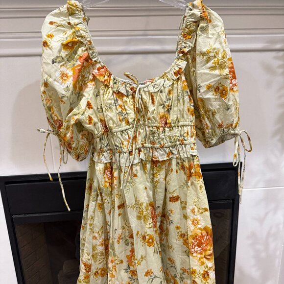 EN SAISON Milana Puff-Sleeve Floral Cotton Mini Dress - Small - Picture 2 of 5